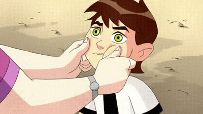 Cartoon Character With Green Eyes Touched By Woman GIF