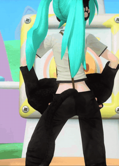 Cartoon Character With Green Hair And Black Pants In Front Of Yellow Square GIF