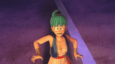 Cartoon Character With Green Hair And Blue Vest In Front Of Purple Light GIF