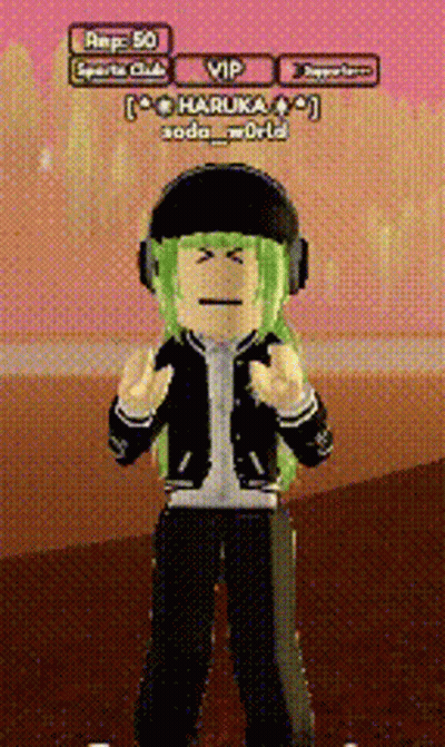 Cartoon Character With Green Hair And Headphones In Front Of Pink Wall GIF