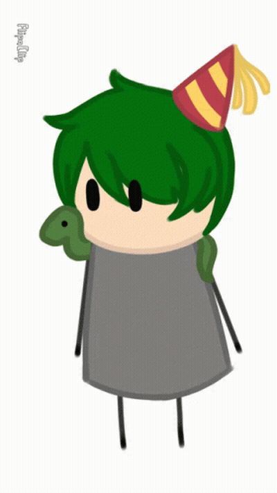 Cartoon Character With Green Hair And Party Hat GIF