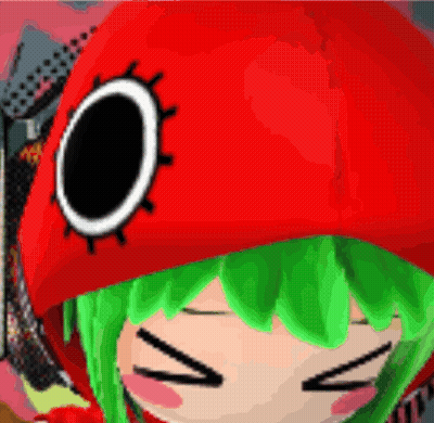 Cartoon Character With Green Hair And Red Hat And Black Eye GIF
