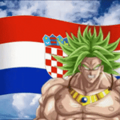 Cartoon Character With Green Hair In Front Of Flag GIF