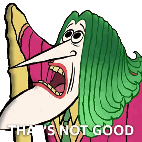 Cartoon Character With Green Hair Saying Not Good Sticker
