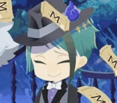 Cartoon Character With Green Hair Wearing Hat And Bow Tie GIF