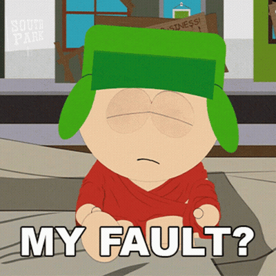 Cartoon Character With Green Hat Saying My Fault GIF