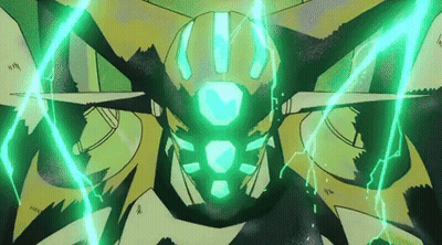 Cartoon Character With Green Lightning Bolt Eyes GIF