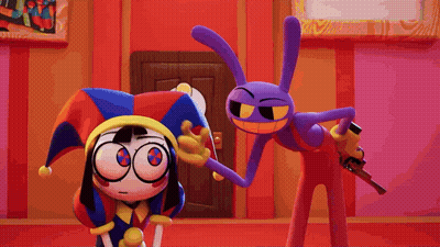 Cartoon Character With Gun And Purple Rabbit GIF