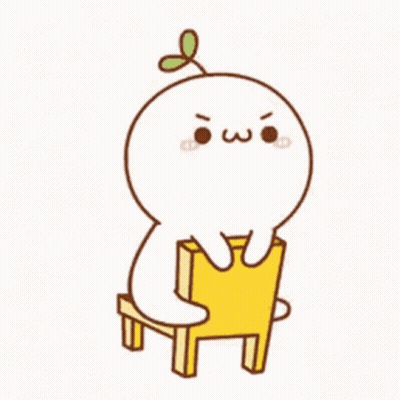 Cartoon Character With Head Plant On Yellow Chair GIF