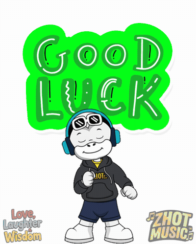 Cartoon Character With Headphones And Green Good Luck Sign GIF