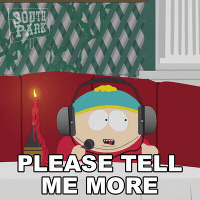 Cartoon Character with Headphones and Microphone Says Please Tell Me More