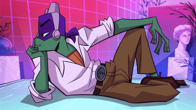 Cartoon Character With Headphones Lying On Floor GIF
