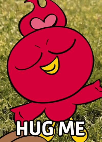 Cartoon Character With Heart Saying Hug Me GIF