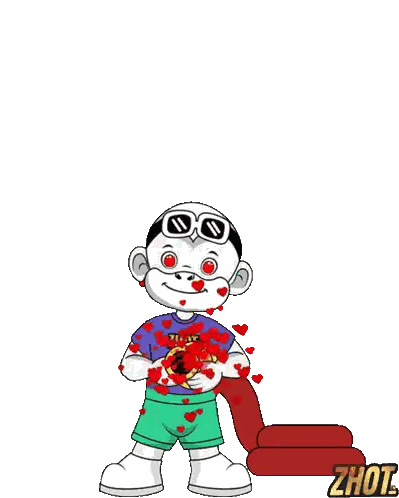 Cartoon Character With Hearts And Number 2 Sticker