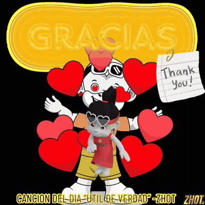 Cartoon Character With Hearts And Thank You Note GIF