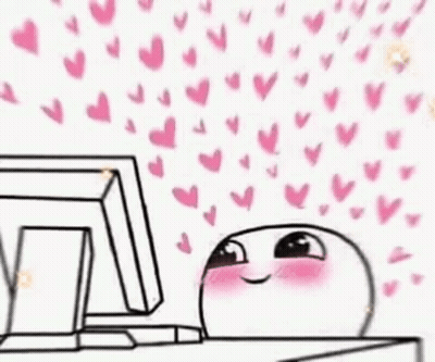 Cartoon Character With Hearts Coming Out Of Computer GIF