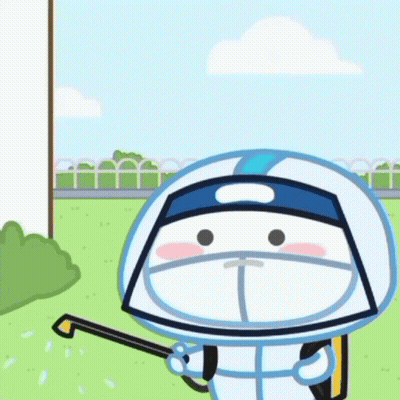 Cartoon Character With Helmet Holding Sprayer GIF