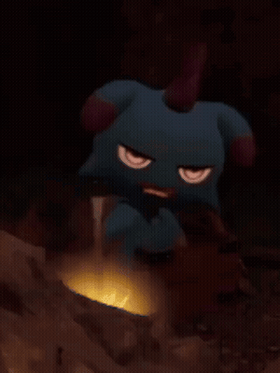 Cartoon Character With Horn Standing In Dark Cave GIF