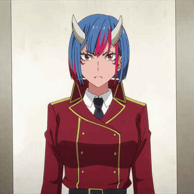 Cartoon Character With Horns And Blue Red Hair GIF
