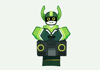 Cartoon Character With Horns And Mask Holding Speaker GIF