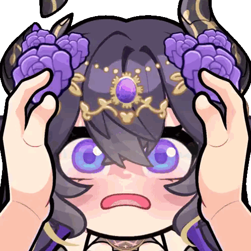 Cartoon Character With Horns And Purple Flowers Sticker