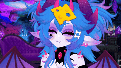 Cartoon Character With Horns And Wings And Cheese On Head GIF
