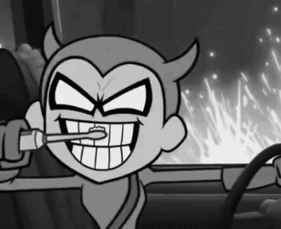 Cartoon Character With Horns Brushing Teeth GIF