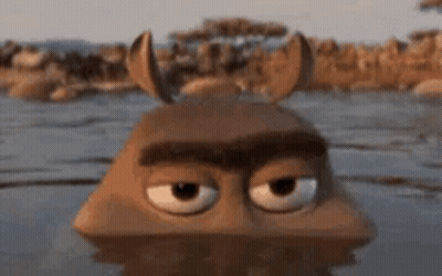 Cartoon Character With Horns Floating In Water GIF