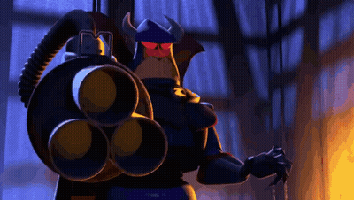 Cartoon Character With Horns Holding Large Cannon GIF