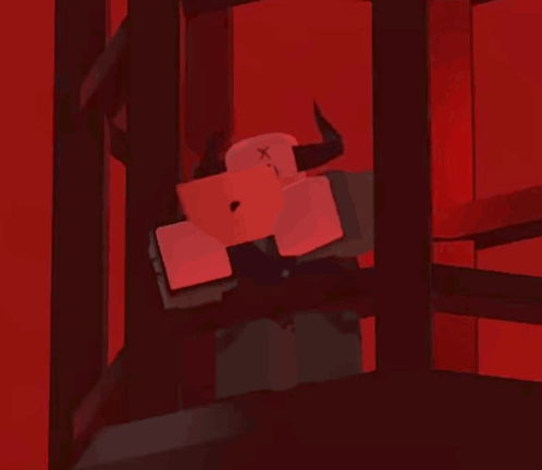 Cartoon Character With Horns In Dark Room With Cube GIF