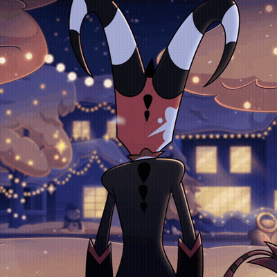 Cartoon Character With Horns In Front Of Building GIF