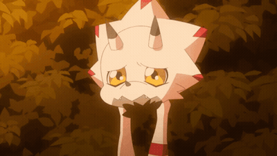 Cartoon Character With Horns In Front Of Leaves GIF