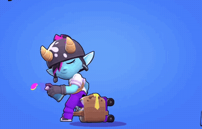 Cartoon Character With Horns Next To Brown Suitcase GIF