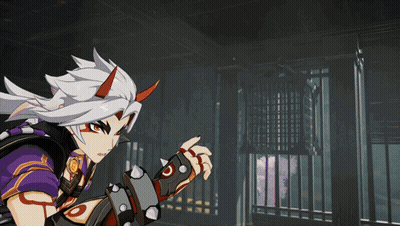 Cartoon Character With Horns Standing In Dark Room With Bars GIF