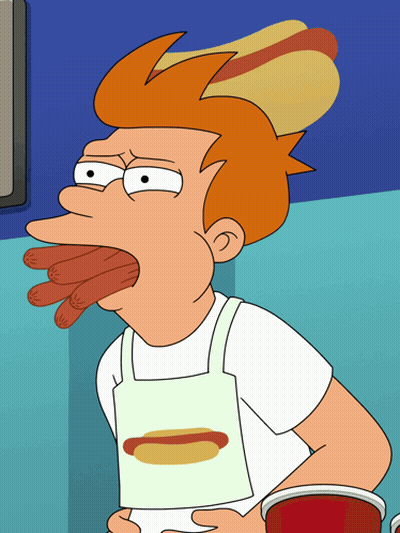Cartoon Character With Hot Dog On Head GIF