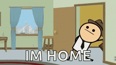 Cartoon Character With Im Home On Floor GIF