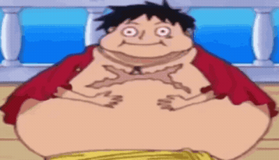 Cartoon Character With Large Belly Sitting On Bench GIF
