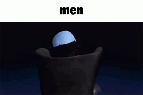 Cartoon Character With Large Head Sitting Men GIF