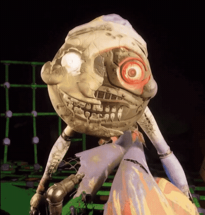 Cartoon Character With Large Red Eye And Broken Leg GIF