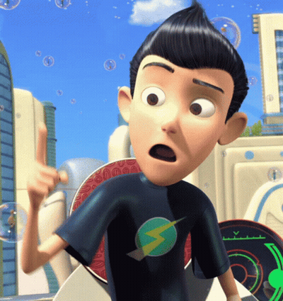 Cartoon Character With Lightning Bolt Shirt Pointing Up GIF