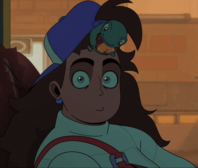 Cartoon Character With Lizard On Head GIF