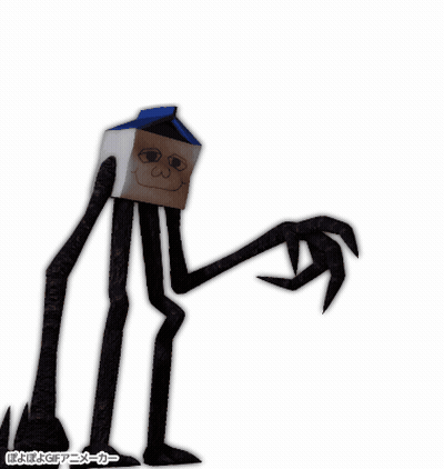 Cartoon Character With Long Legs And Milk Carton On Head GIF