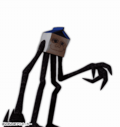 Cartoon Character With Long Legs And Milk Carton On Head GIF