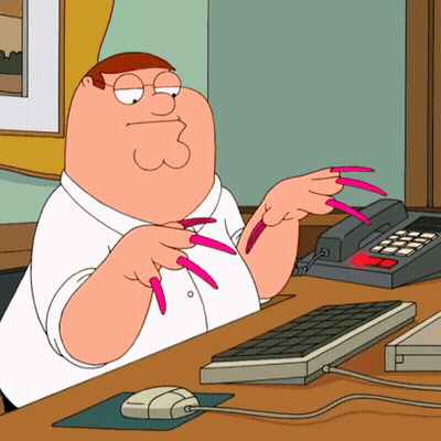 Cartoon Character With Long Pink Nails Sitting At Desk GIF