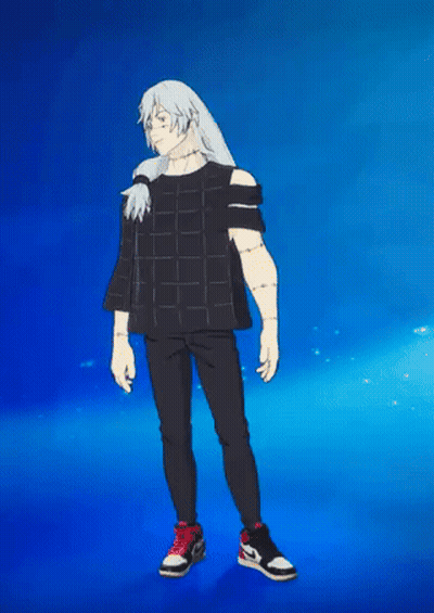 Cartoon Character With Long White Hair Standing In Front Of Blue Background GIF