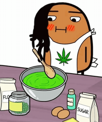Cartoon Character With Marijuana Leaf Mixing Something GIF