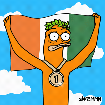 Cartoon Character With Medal Holding Flag GIF