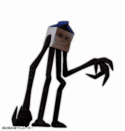 Cartoon Character With Milk Carton Head And Long Legs GIF