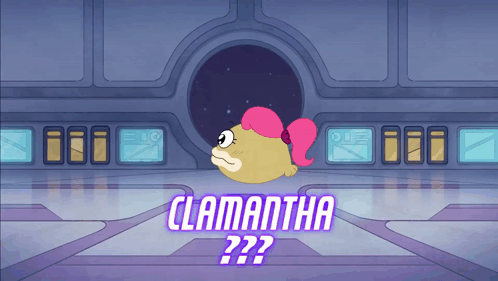 Cartoon Character With Name Clamantha Written On Bottom GIF