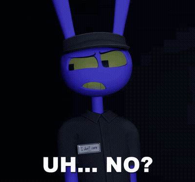 Cartoon Character With Name Tag Saying I Don't Care GIF